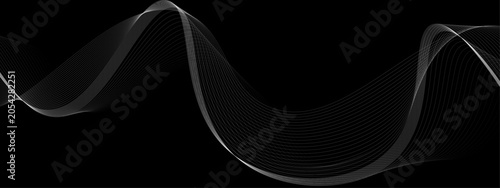 abstract white wave lines vector illustration design on black background elegant flowing curved line pattern with modern minimalist style, smooth dynamic wave elements, decorative linear artwork.