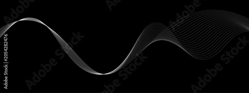 abstract white wave lines vector illustration design on black background elegant flowing curved line pattern with modern minimalist style, smooth dynamic wave elements, decorative linear artwork.