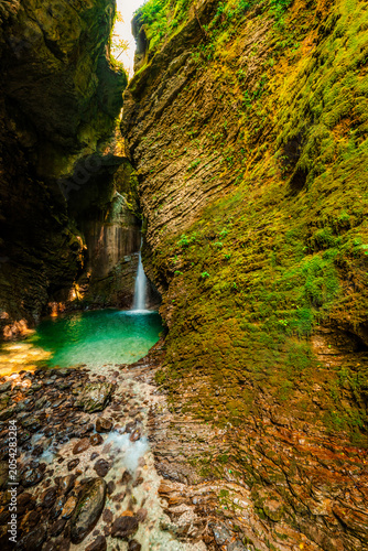 Konstfotografi Kozjak waterfall in Slovenian alps near soca river
