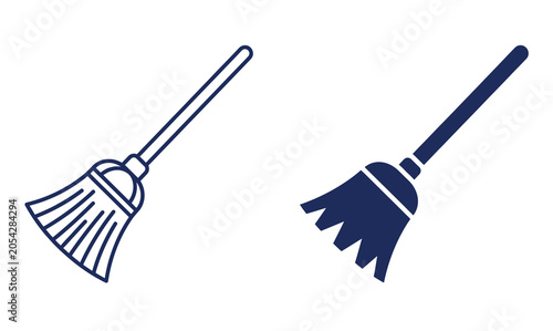 Tableau sur toile Two simple broom icons, one outlined and one solid, representing cleaning tools for household use