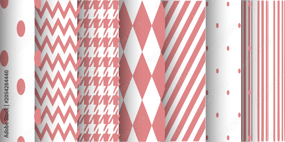 Obraz premium Rose gold geometric seamless patterns background vector set for packaging.