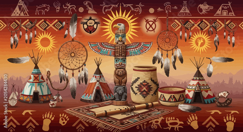 Canvas Print Native American Spirituality Totem Pole Figure.