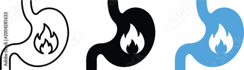 Quadro su tela Stomach Acid Reflux Heartburn Icon Set Medical Illustration Gastric Acid Burn Sy