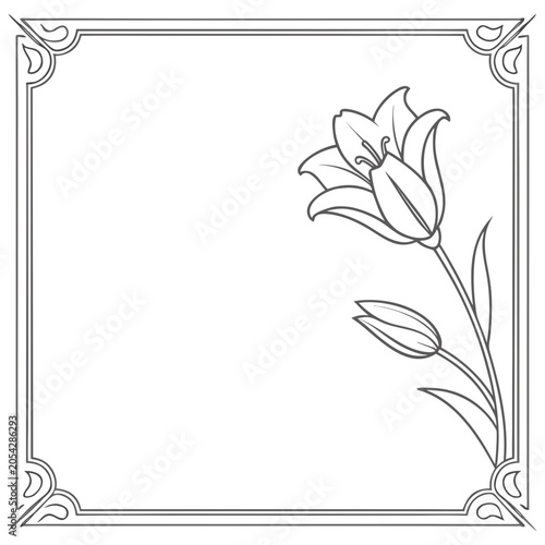 Decorative square frame with lily flower illustration decorative invitation template ornamental botanical artistic
