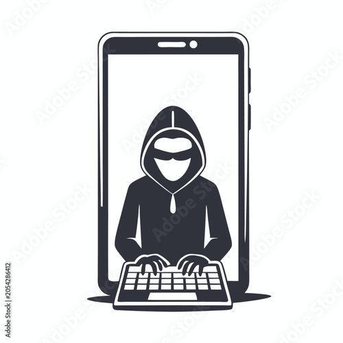 Secure Your Device: Hacker Silhouette Attempting Data Theft from Smartphone