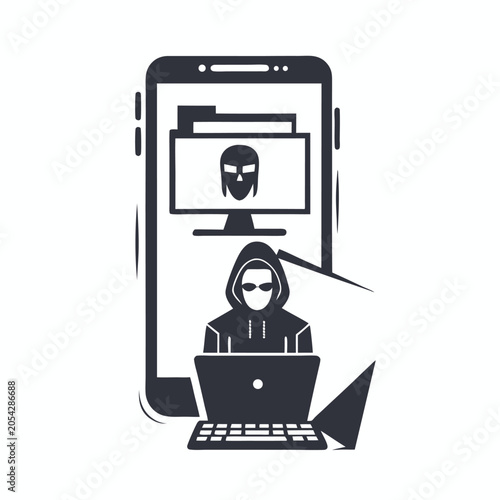 Smartphone Displaying Hacker Silhouette, Representing Online Fraud, Data Loss, and Digital Security Risks.