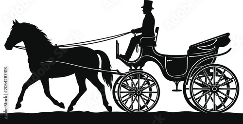 Foto Vintage Horse Drawn Carriage Silhouette Vector Illustration Featuring a Coachman