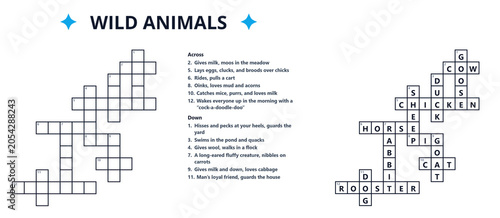 Foto Wild animals crossword puzzle for kids with clues and answers