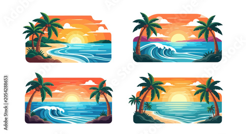 Foto Four identical tropical beach stickers.