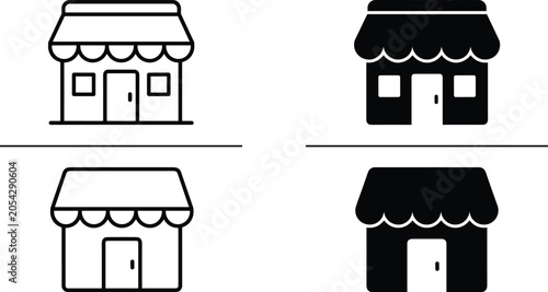 Tableau sur toile Retail store and shopfront icons set with small business, storefront and local c