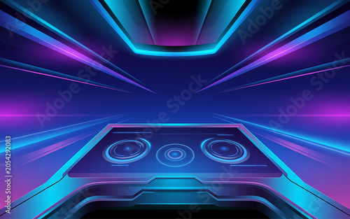 Futuristic gaming controller with neon lights and glowing buttons  advanced technology concept