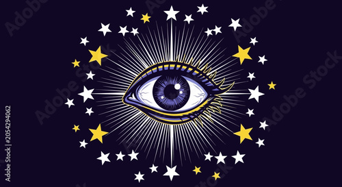 Tableau sur toile All seeing eye with stars shining.
