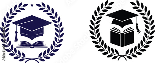 Graduation cap and open book icon vector illustration for educational logo.