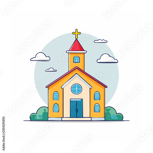 Yellow church building flat design illustration