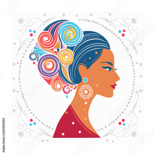 Woman's Profile with Colorful Hair Vector Illustration