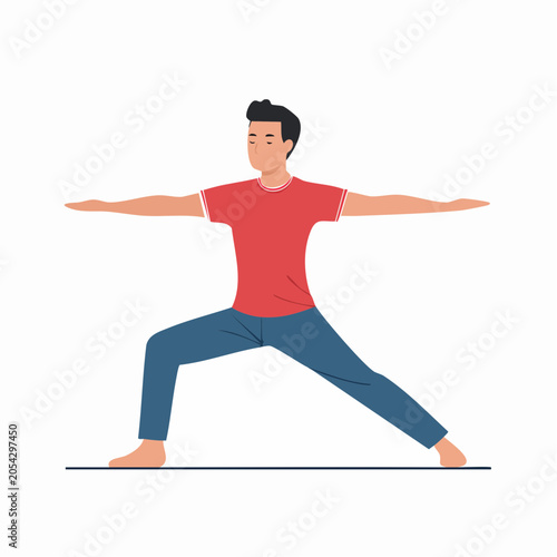 Man practicing yoga warrior pose