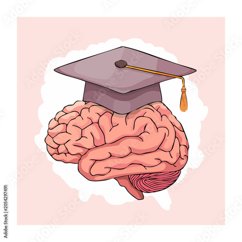Pink brain under purple umbrella illustration