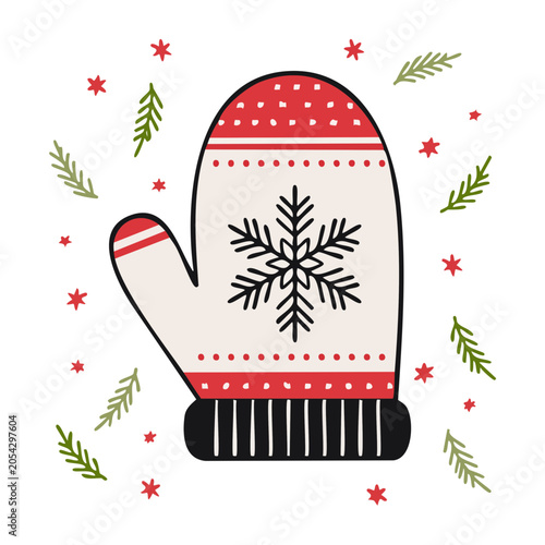 Winter mitten flat vector illustration