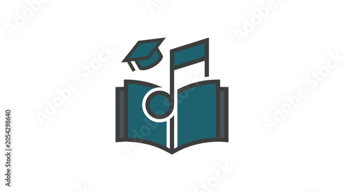 Music education concept with book graduation cap and musical note flat vector illustration.