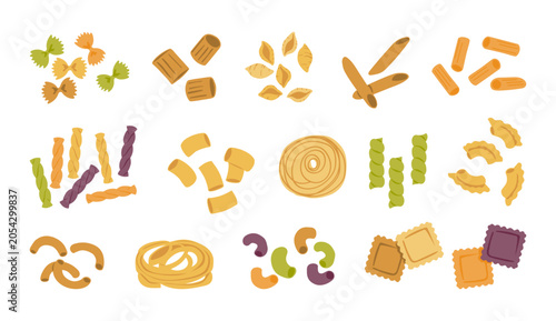 Bild auf Leinwand Bright Italian pasta different types on a white background