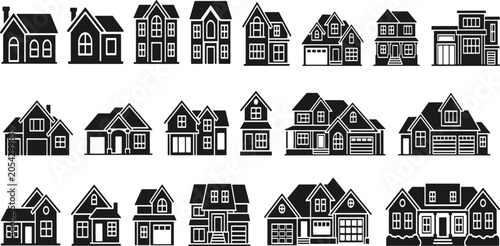 Fotografie House icon set featuring private suburban residential real estate buildings prop