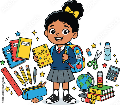 Colorful illustration of school supplies with pencils and ruler