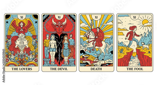 Foto tarot cards, major arcana, the lovers, the devil, death, the fool
