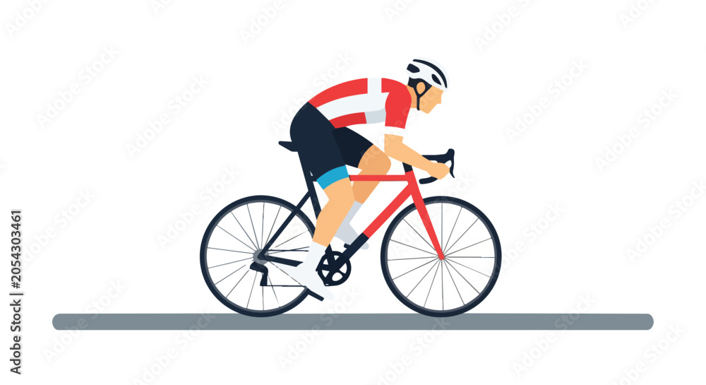 Fototapeta premium Professional Male Cyclist Riding a Red Road Bike for Sports Racing and Fitness Training Illustration