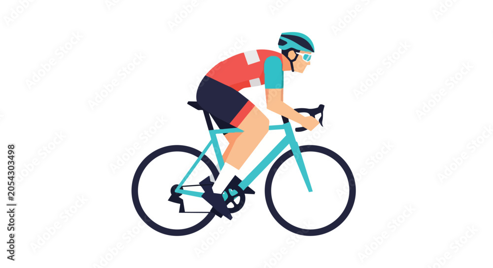 Obraz premium Male professional cyclist riding a road bike for competition and fitness training illustration on white background