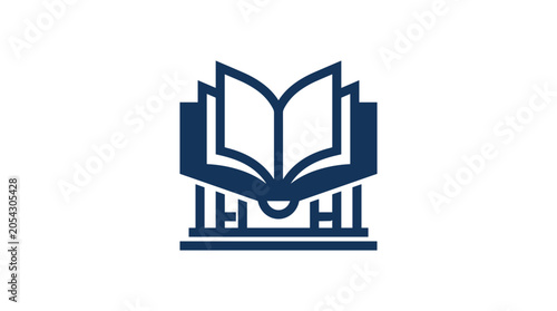 Open book in a blue library or university building, a symbol for education and knowledge.
