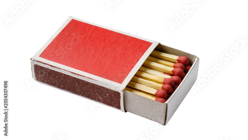 Cuadro en lienzo Red and brown matchbox with yellow matches and red tips, isolated on transparent