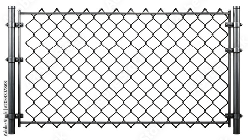Photos Dark grey metal chain link fence with diamond pattern, isolated on transparent b