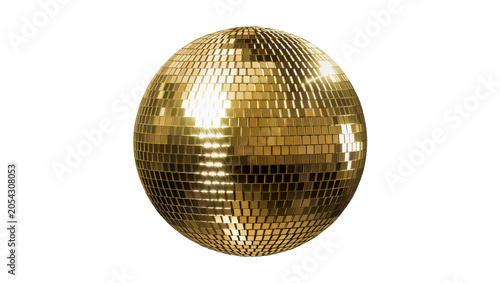 Принти на полотні Golden disco ball with reflective square mirrors, isolated on transparent backgr