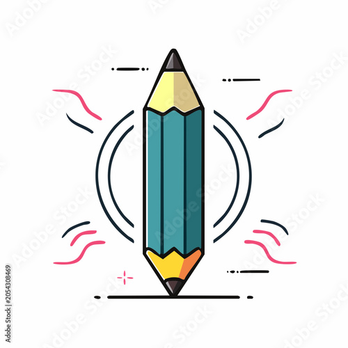 Stylized Pencil Icon with Abstract Design Elements