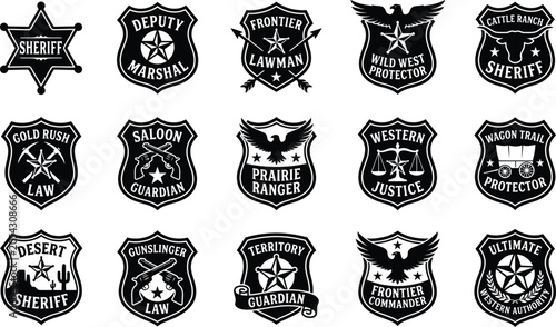 Tableau sur toile Vintage western badges collection sheriff deputy ranger silhouettes for design p