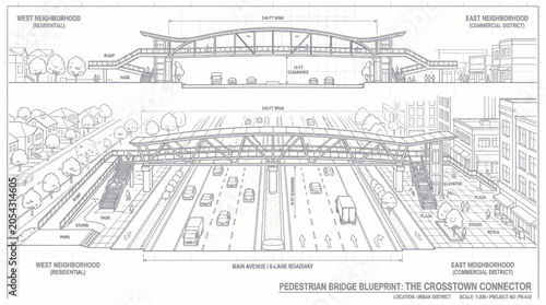 Konstfotografi Pedestrian Bridge Blueprint: Urban Overpass Design for City Connectivity
