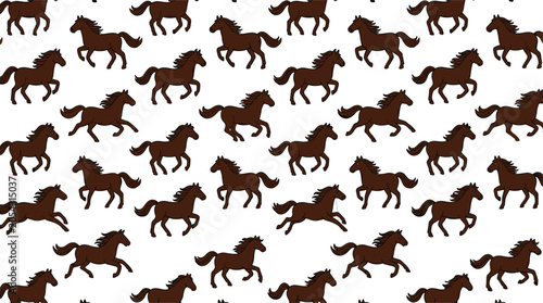 Foto Seamless brown horse pattern vector illustration featuring cartoon wild stallions galloping running and trotting on white background