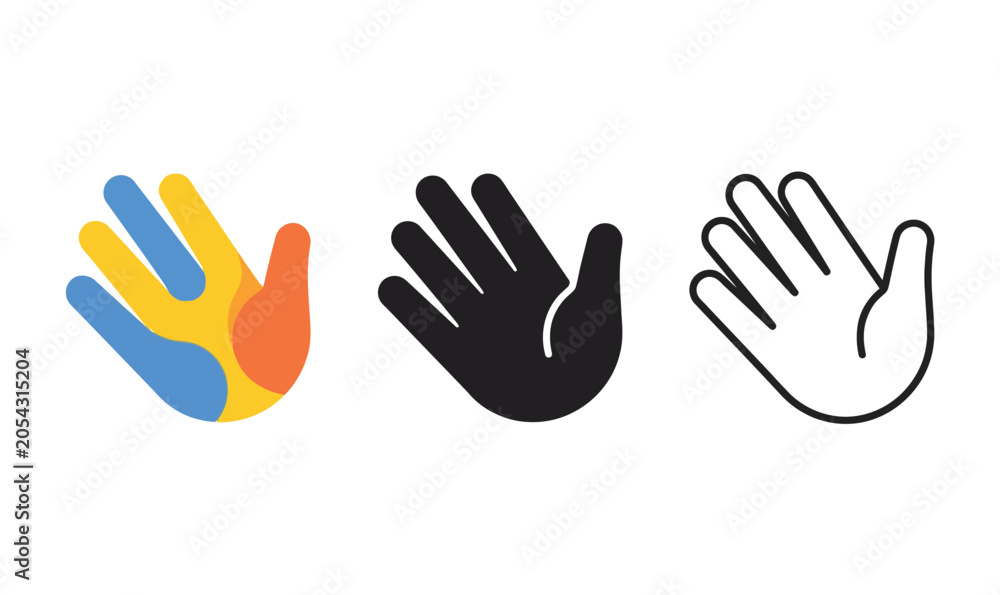Obraz premium Three hand icons in different colors and styles Vector