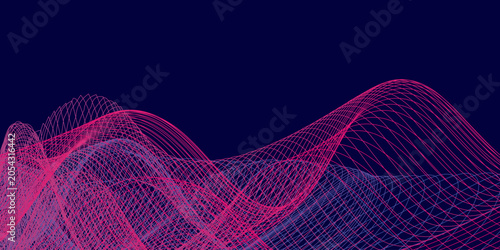 wavy background. Array with dynamic emitted particles 3D grid. Technological style Vector for poster, cover, presentation,