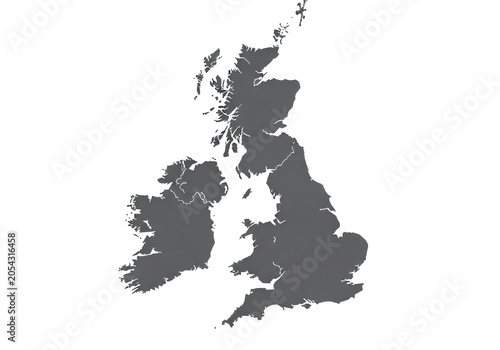 Detailed map of the united kingdom in grey color isolated on transparent background