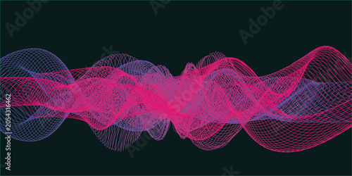 wavy background. Array with dynamic emitted particles 3D grid. Technological style Vector for poster, cover, presentation,