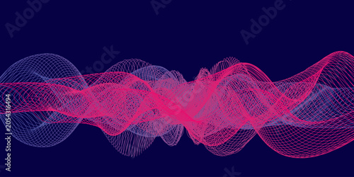 wavy background. Array with dynamic emitted particles 3D grid. Technological style Vector for poster, cover, presentation,