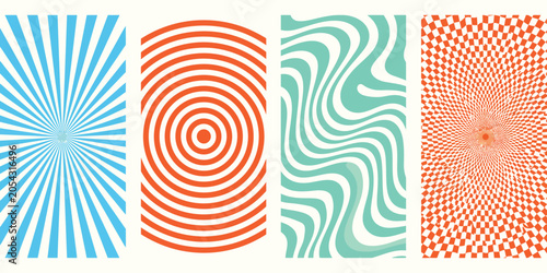 Foto Twisted and distorted groovy hippie background vector set with waves, swirls, tw