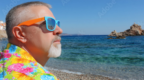 Hombre con camisa de flores