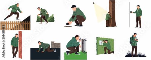 Tableau sur toile Thief and Spy Illustration Set: Criminal Activities, Burglary, Espionage, and Se