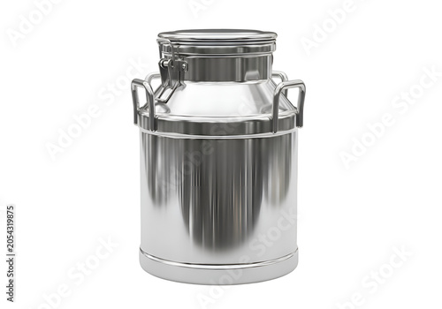 Close-up of a stainless steel milk churn or bucket on white background , Isolated on Transparent Background, PNG, Generative AI