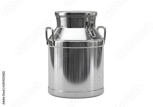 Shiny Stainless Steel Milk Churn Container with Handles on White Background on white background , Isolated on Transparent Background, PNG, Generative AI
