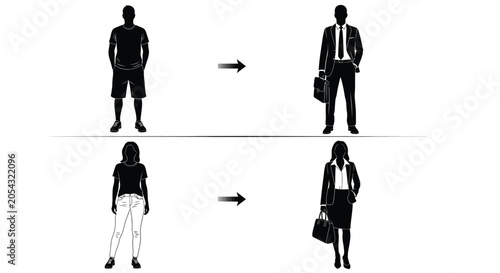 Fotografia Transformation of casual figures into business attire black silhouette change tr