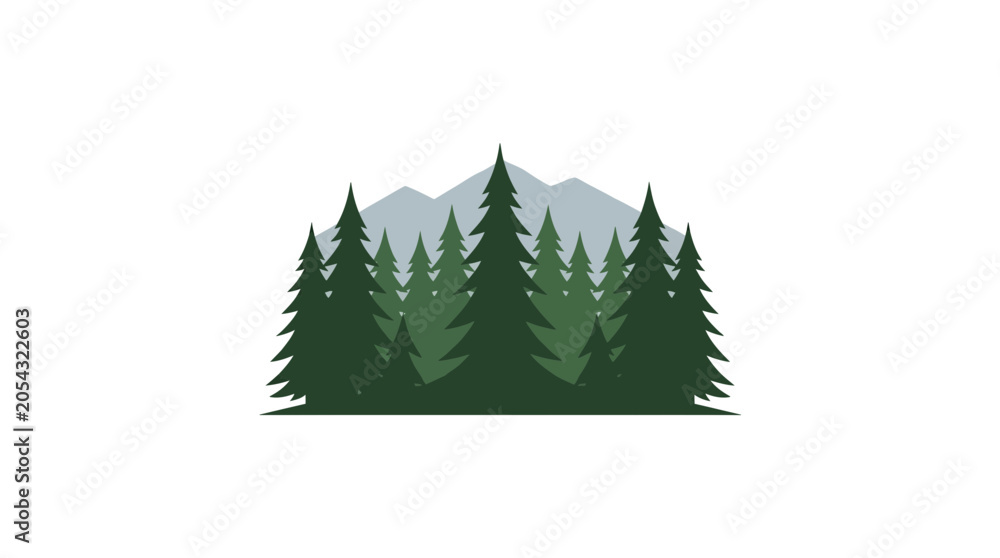 Fototapeta premium Minimalist Forest and Mountain Silhouette Vector Illustration