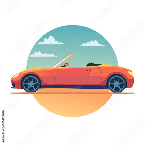 Orange Convertible Car Flat Vector Illustration